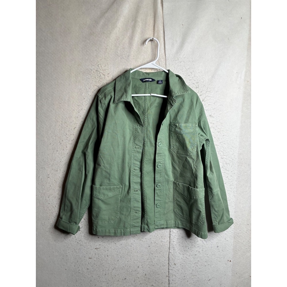 Lands End Womens Sage Green Cotton Utility Jacket Chore Coat Size M 10-12